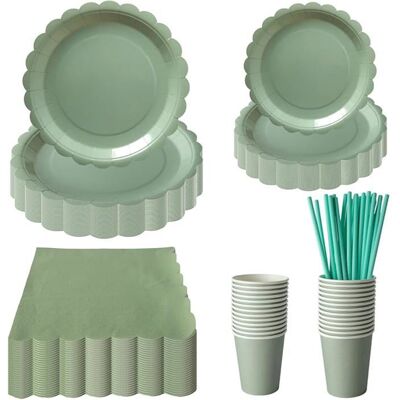 KJEHOME Lot de 125 assiettes en carton vert sauge serviettes tasses assiettes gobelets et serviettes Vert Sauge - Set Vert - Publicité KJEHOME Lot de 125 assiettes en carton vert sauge serviettes tasses assiettes gobelets et serviettes Vert Sauge - Set Vert - Publicité