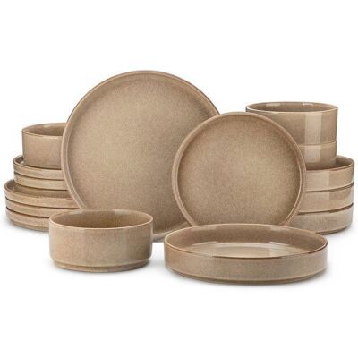 vancasso Vaiselle ANYA 16 pièces Service de Table en Porcelaine Conception de jante semi-verticale pour 4 Personnes - Caramel Beige - Publicité vancasso Vaiselle ANYA 16 pièces Service de Table en Porcelaine Conception de jante semi-verticale pour 4 Personnes - Caramel Beige - Publicité