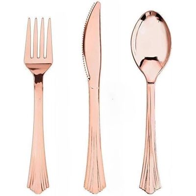 Couverts en plastique réutilisables - Luxe - Doré - Or rose - 30 packs - Écologique et durable - Publicité Couverts en plastique réutilisables - Luxe - Doré - Or rose - 30 packs - Écologique et durable - Publicité