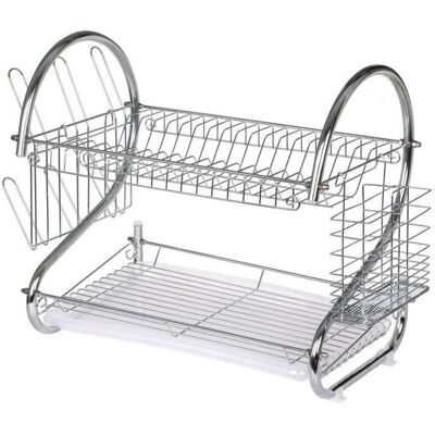 Mellifluous Égouttoir à Vaisselle Chromé Effet Inox Double Niveau Avec Porte-Tasse et Égouttoir pour Couverts Gris - Publicité Mellifluous Égouttoir à Vaisselle Chromé Effet Inox Double Niveau Avec Porte-Tasse et Égouttoir pour Couverts Gris - Publicité