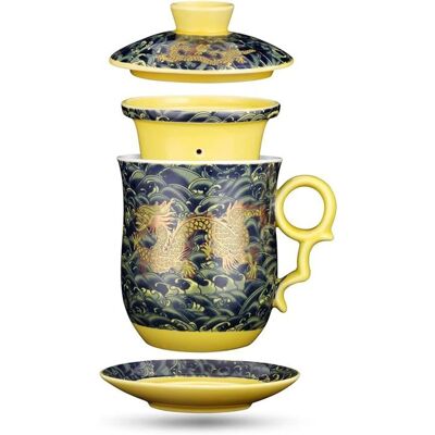 Mug à thé chinois de 400 ml avec infuseur couvercle passoire et soucoupe. Tasse à thé chinoise en céramique à motif dragon - Publicité Mug à thé chinois de 400 ml avec infuseur couvercle passoire et soucoupe. Tasse à thé chinoise en céramique à motif dragon - Publicité