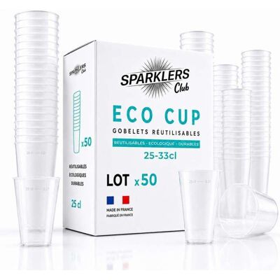 SPARKLERS CLUB - Lot de 50 Gobelets Reutilisables 25cl (33cl a ras-bord) - Polypropylene (PP) alimentaire rigide - CompatibleGivreLot de 50 - Publicité SPARKLERS CLUB - Lot de 50 Gobelets Reutilisables 25cl (33cl a ras-bord) - Polypropylene (PP) alimentaire rigide - CompatibleGivreLot de 50 - Publicité