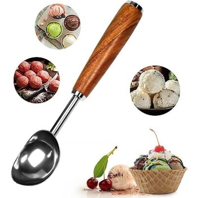 Cuillère à glace - Gourmet - Acier inoxydable - Manche en bois - Multifonctionnelle - 19.5 cm Blanc - Publicité Cuillère à glace - Gourmet - Acier inoxydable - Manche en bois - Multifonctionnelle - 19.5 cm Blanc - Publicité