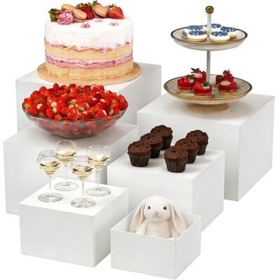 JBNIUAY 6 Pièces Socles à Desserts Plastique - Cubes Empilables 5 Faces 6 Tailles Différentes - Pâtisserie Buffet Déco Boutique - Publicité JBNIUAY 6 Pièces Socles à Desserts Plastique - Cubes Empilables 5 Faces 6 Tailles Différentes - Pâtisserie Buffet Déco Boutique - Publicité