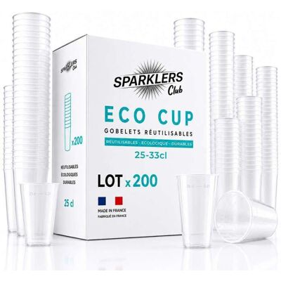 SPARKLERS CLUB - Lot de 200 Gobelets Reutilisables 25cl (33cl a ras-bord) - Polypropylene (PP) alimentaire rigide - CompatiblGivreLot de 200 - Publicité SPARKLERS CLUB - Lot de 200 Gobelets Reutilisables 25cl (33cl a ras-bord) - Polypropylene (PP) alimentaire rigide - CompatiblGivreLot de 200 - Publicité