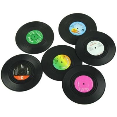 SODIAL 6 pieces - ensemble Dessous-de-verre en vinyle en forme de disque noir retro Dessous-de-verre isolant antiderapant Coussin de tasse Noir - Publicité SODIAL 6 pieces - ensemble Dessous-de-verre en vinyle en forme de disque noir retro Dessous-de-verre isolant antiderapant Coussin de tasse Noir - Publicité