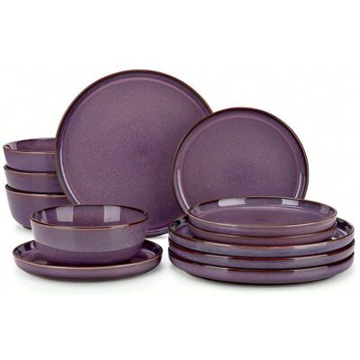 vancasso Vaisselle SATA 12pcs Service de Table Assiettes à Bords Incurvés avec Ensemble Assiettes et Bols pour 4 personnes -Violet Violet - Publicité vancasso Vaisselle SATA 12pcs Service de Table Assiettes à Bords Incurvés avec Ensemble Assiettes et Bols pour 4 personnes -Violet Violet - Publicité