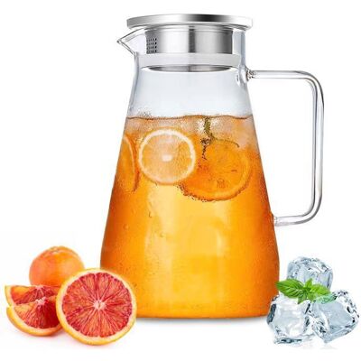 HANDEIU 2.3 Litre carafe en verre avec couvercle et Anse Transparent pichet à thé glacé leau - Publicité HANDEIU 2.3 Litre carafe en verre avec couvercle et Anse Transparent pichet à thé glacé leau - Publicité