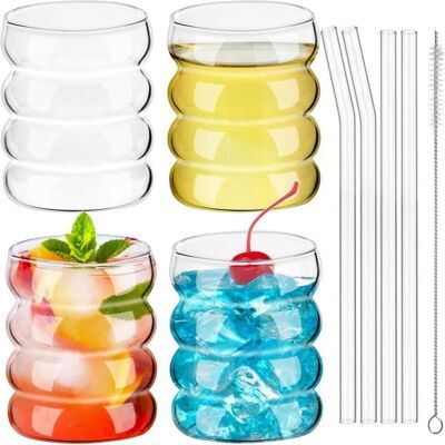 Verre à Eau - Bulles - 350ml - Verres Cannelés - Pailles en Verre - Design Ondulé - Publicité Verre à Eau - Bulles - 350ml - Verres Cannelés - Pailles en Verre - Design Ondulé - Publicité