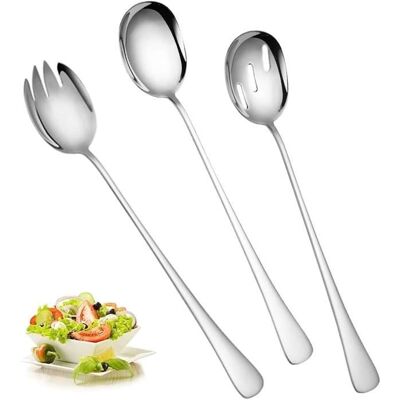 Couverts à Salade - Inox - Set de 3 pièces - Cuillère et Fourchettes - Argent - 28*5.5 cm Blanc - Publicité Couverts à Salade - Inox - Set de 3 pièces - Cuillère et Fourchettes - Argent - 28*5.5 cm Blanc - Publicité