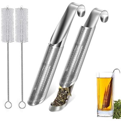 Lot de 2 Filtre à thé - Infuseur thé en Acier Inoxydable Réutilisable Long Manche Passoire à thé en Maille avec Brosse de Nettoyage - Publicité Lot de 2 Filtre à thé - Infuseur thé en Acier Inoxydable Réutilisable Long Manche Passoire à thé en Maille avec Brosse de Nettoyage - Publicité