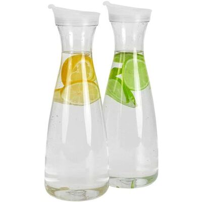 HANDEIU Lot de 2 Carafes à Eau en Plastique de 1 Litre avec Couvercles Blancs à Rabat Qualité Alimentaire - Pot à Jus - Publicité HANDEIU Lot de 2 Carafes à Eau en Plastique de 1 Litre avec Couvercles Blancs à Rabat Qualité Alimentaire - Pot à Jus - Publicité
