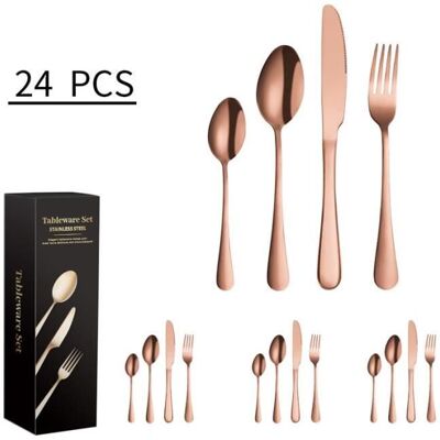 Ménagère 24 Pièces en Acier Inoxydable - INSFITY - Rose or - Couverts pour 6 Personnes Rose - Publicité Ménagère 24 Pièces en Acier Inoxydable - INSFITY - Rose or - Couverts pour 6 Personnes Rose - Publicité