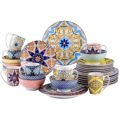 vancasso Série Jasmin Service de Table Complet en Porcelaine 32 Pièces Assiette Plate Assiette à Dessert Bols Tasse Mug - Publicité vancasso Série Jasmin Service de Table Complet en Porcelaine 32 Pièces Assiette Plate Assiette à Dessert Bols Tasse Mug - Publicité
