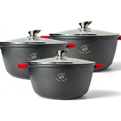 Ensemble culinaire - UMBERTO RAVELLI - effet Pierre - Aluminium - Antiadhésif effet pierre - 3 faitouts 20/24/28 cm Noir - Publicité Ensemble culinaire - UMBERTO RAVELLI - effet Pierre - Aluminium - Antiadhésif effet pierre - 3 faitouts 20/24/28 cm Noir - Publicité