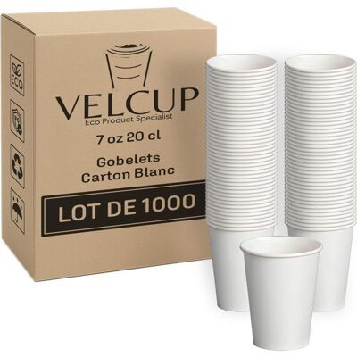 VELCUP Lot de 1000 gobelets jetables en carton blanc 7 oz (200 ml / 20 cl) – renforcé 42 g par unité Blanc - Publicité VELCUP Lot de 1000 gobelets jetables en carton blanc 7 oz (200 ml / 20 cl) – renforcé 42 g par unité Blanc - Publicité