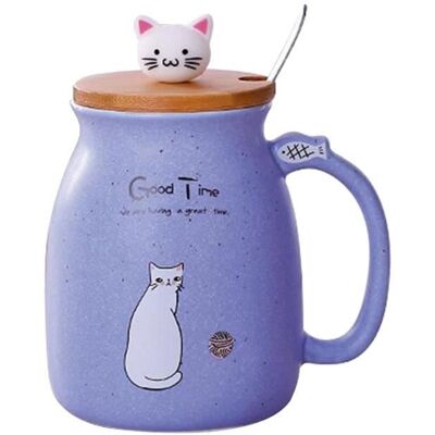 Tasse en Céramique - HOMYL - Tasse de Café Chat - Violet - Couvercle en Bois - Cuillère Incluse Violet - Publicité Tasse en Céramique - HOMYL - Tasse de Café Chat - Violet - Couvercle en Bois - Cuillère Incluse Violet - Publicité