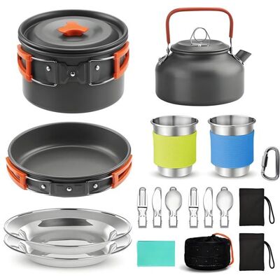 JOULLI Kit dustensiles de Cuisine de Camping en Aluminium Ensemble de Cuisine Portable dextérieur Casserole Bouilloire Assiettes Couverts - Publicité JOULLI Kit dustensiles de Cuisine de Camping en Aluminium Ensemble de Cuisine Portable dextérieur Casserole Bouilloire Assiettes Couverts - Publicité