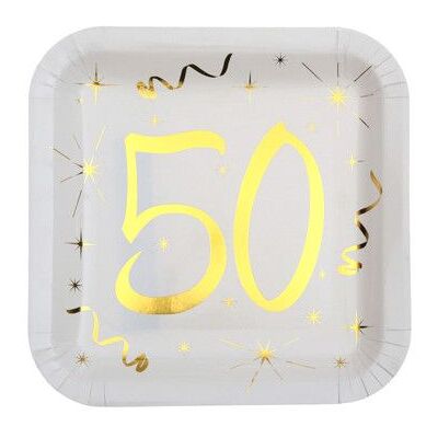 Assiettes en papier dorées pour 50e anniversaire - 10 pièces - Publicité Assiettes en papier dorées pour 50e anniversaire - 10 pièces - Publicité