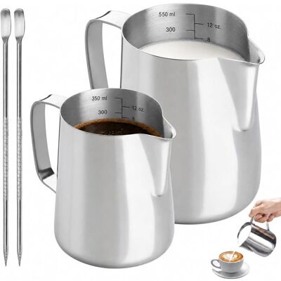 SANS MARQUE Lot de 2 piichets à lait en acier inoxydable - 350 et 600 ml - Pichet à mousse de lait cappuccino et expresso - Publicité SANS MARQUE Lot de 2 piichets à lait en acier inoxydable - 350 et 600 ml - Pichet à mousse de lait cappuccino et expresso - Publicité