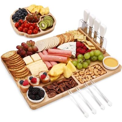 Plateau à Fromage - Hecef - 13 Pièces - Bambou - Céramique - Compatible Lave-Vaisselle Blanc - Publicité Plateau à Fromage - Hecef - 13 Pièces - Bambou - Céramique - Compatible Lave-Vaisselle Blanc - Publicité