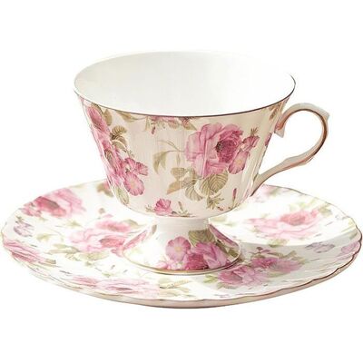 HANLIN Fleurs roses Tasses et soucoupes à thé 200ml Vintage Rose Tasses à café en porcelaine avec bord doré pour latte Mult SERVICE A CAFE - Publicité HANLIN Fleurs roses Tasses et soucoupes à thé 200ml Vintage Rose Tasses à café en porcelaine avec bord doré pour latte Mult SERVICE A CAFE - Publicité