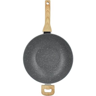 Wok - MENASTYL - 28 cm - Cannelle - Poignées en bois clair Gris - Publicité Wok - MENASTYL - 28 cm - Cannelle - Poignées en bois clair Gris - Publicité