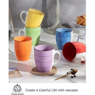 vancasso Série Bonita 6 Tasses Mugs en Céramique 350ml Ensemble de Tasse à Café - Collection colorée - Publicité vancasso Série Bonita 6 Tasses Mugs en Céramique 350ml Ensemble de Tasse à Café - Collection colorée - Publicité