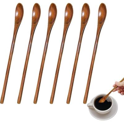 RNEMITERY Lot de 6 cuillères longues en bois naturel pour miel café thé boissons Label - Publicité RNEMITERY Lot de 6 cuillères longues en bois naturel pour miel café thé boissons Label - Publicité