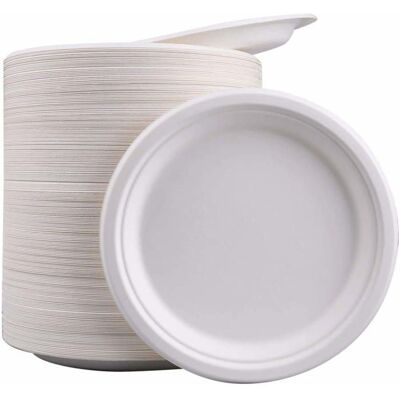 Lot de 50 grandes assiettes solides de qualité supérieure assiettes en bagasse super rigides biodégradables 9 pouces Blanc - Publicité Lot de 50 grandes assiettes solides de qualité supérieure assiettes en bagasse super rigides biodégradables 9 pouces Blanc - Publicité