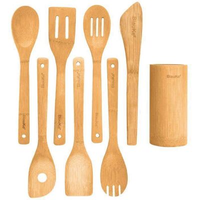 Ustensiles De Cuisine En Bois De Bambou – Set 8 Accessoires Cuisine (Raclette Palettes Cuillère Spatule Pince Porte) – BlauKe® - Publicité Ustensiles De Cuisine En Bois De Bambou – Set 8 Accessoires Cuisine (Raclette Palettes Cuillère Spatule Pince Porte) – BlauKe® - Publicité