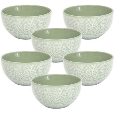 ALTOBUY Set de 6 bols en céramique vert motif mandala (65cl) - AKKA Vert - Publicité ALTOBUY Set de 6 bols en céramique vert motif mandala (65cl) - AKKA Vert - Publicité