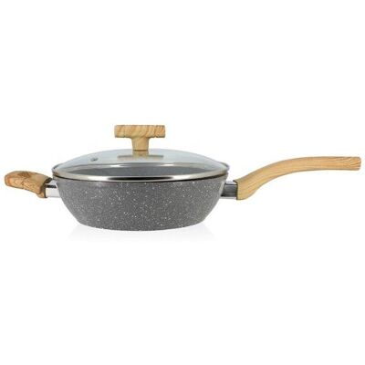 Sauteuse - MENASTYL - 24 cm - Cannelle - Avec couvercle en verre - Poignées bois clair Gris - Publicité Sauteuse - MENASTYL - 24 cm - Cannelle - Avec couvercle en verre - Poignées bois clair Gris - Publicité