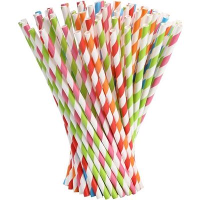 Pailles en Papier - Noname - 100 Pcs - Rayées Colorées - Écologiques - Biodégradables - Publicité Pailles en Papier - Noname - 100 Pcs - Rayées Colorées - Écologiques - Biodégradables - Publicité