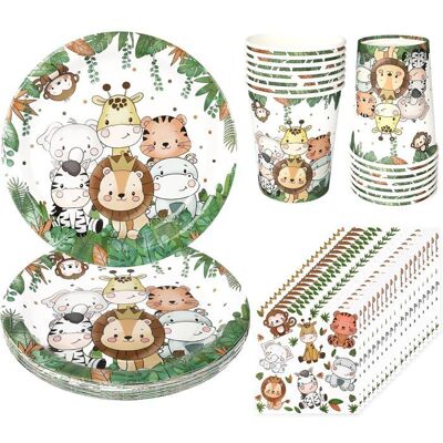 FOCLATUNER 60PCS VaisselleAssiette Anniversaire Jungle Safari Fête Assiettes en Carton Serviette Gobelets pour Denfant pour 20 Personnes Vert - Publicité FOCLATUNER 60PCS VaisselleAssiette Anniversaire Jungle Safari Fête Assiettes en Carton Serviette Gobelets pour Denfant pour 20 Personnes Vert - Publicité