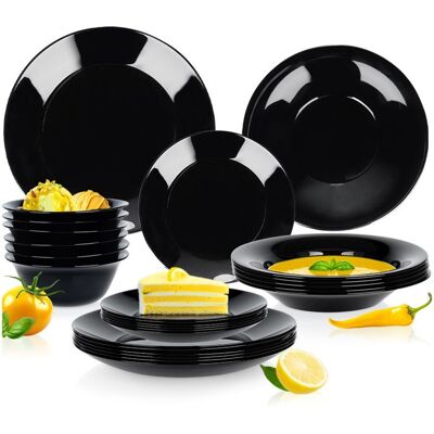 VILDE Service de table - Vaisselle 24 pièces - - 6 bols 6 assiettes creuses 6 assiettes à dessert - Noir Noir - Publicité VILDE Service de table - Vaisselle 24 pièces - - 6 bols 6 assiettes creuses 6 assiettes à dessert - Noir Noir - Publicité