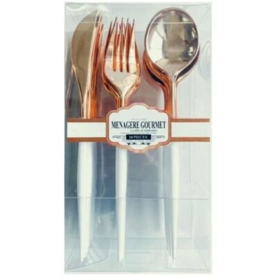 Boite ménagère - GOURMET - 24 couverts - Plastique - Design blanc/Rose Gold - Lavable au lave-vaisselle Blanc - Publicité Boite ménagère - GOURMET - 24 couverts - Plastique - Design blanc/Rose Gold - Lavable au lave-vaisselle Blanc - Publicité