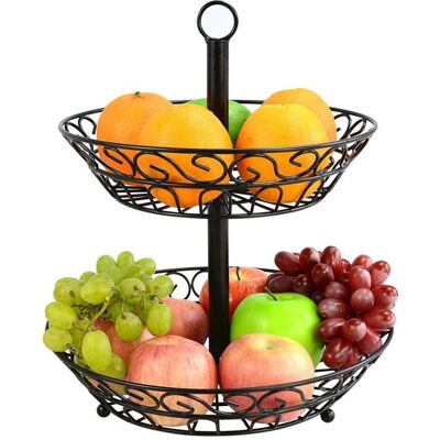 Corbeille à Fruits - Creative - 2 Étages - Métal - Noir - Support de Stockage Noir - Publicité Corbeille à Fruits - Creative - 2 Étages - Métal - Noir - Support de Stockage Noir - Publicité