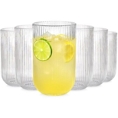 VILDE Verres en Verre Cannelé - Lot de 6 - 400 ml - Transparent Jaune - Publicité VILDE Verres en Verre Cannelé - Lot de 6 - 400 ml - Transparent Jaune - Publicité