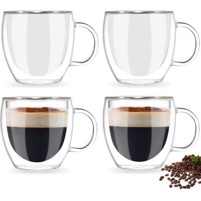 Tasse à Café - DASINKO - 4x150ml - Double Paroi - Résistantes à la Chaleur - Verre Transparent Blanc - Publicité Tasse à Café - DASINKO - 4x150ml - Double Paroi - Résistantes à la Chaleur - Verre Transparent Blanc - Publicité