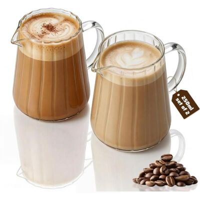 2PCS Pichet à Lait en Verre Tasses à Petit-déjeuner en Verre Transparent (250 ml) Carafe à Lait en Borosilicate Mousseur Cappuccino - Publicité 2PCS Pichet à Lait en Verre Tasses à Petit-déjeuner en Verre Transparent (250 ml) Carafe à Lait en Borosilicate Mousseur Cappuccino - Publicité