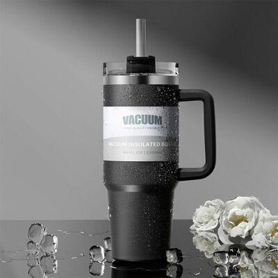 LENTANO Mug isotherme noir avec couvercle et paille grande capacité 1200 ml en acier inoxydable 304 mug de voyage. Noir - Publicité LENTANO Mug isotherme noir avec couvercle et paille grande capacité 1200 ml en acier inoxydable 304 mug de voyage. Noir - Publicité
