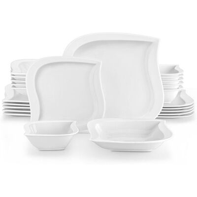 MALACASA Elvira 24 pièces Service de Table en Porcelaine ensemble dassiettes et de bols pour 6 personnes - Blanc Blanc - Publicité MALACASA Elvira 24 pièces Service de Table en Porcelaine ensemble dassiettes et de bols pour 6 personnes - Blanc Blanc - Publicité