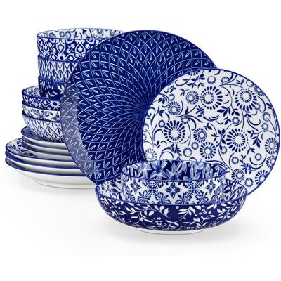 vancasso Service de table 16pcs Combinaison de couleurs mixtes de 4 motifs avec Ensemble Assiette et Bol - pour 4 Personnes Bleu - Publicité vancasso Service de table 16pcs Combinaison de couleurs mixtes de 4 motifs avec Ensemble Assiette et Bol - pour 4 Personnes Bleu - Publicité
