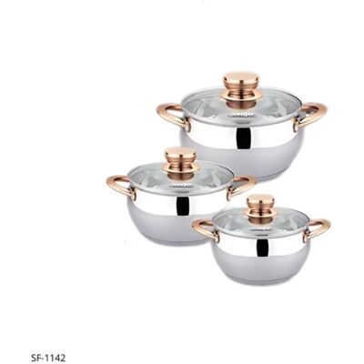 Ensemble culinaire - UMBERTO RAVELLI - 6 pièces - Acier inoxydable - Poignées cuivre - Faitouts 16/18/20 cm Gris - Publicité Ensemble culinaire - UMBERTO RAVELLI - 6 pièces - Acier inoxydable - Poignées cuivre - Faitouts 16/18/20 cm Gris - Publicité