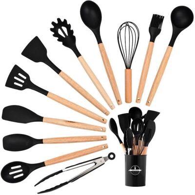 DIBOTELL Set Ustensiles de Cuisine - Noir - 12PCS - Silicone - Bois - Résistant à la chaleur Blanc - Publicité DIBOTELL Set Ustensiles de Cuisine - Noir - 12PCS - Silicone - Bois - Résistant à la chaleur Blanc - Publicité