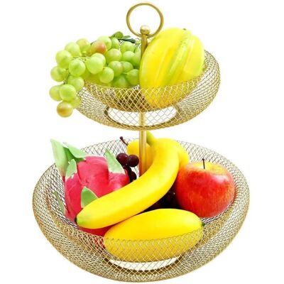 Corbeille à Fruits - AMOUNE - 2 Étages - Métal Doré - Contemporain - Grande Capacité Jaune - Publicité Corbeille à Fruits - AMOUNE - 2 Étages - Métal Doré - Contemporain - Grande Capacité Jaune - Publicité