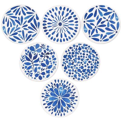 Dessous de verre - GIGICIAL - Lot de 6 - Céramique absorbante - Base en liège - Ronds 102 cm Bleu - Publicité Dessous de verre - GIGICIAL - Lot de 6 - Céramique absorbante - Base en liège - Ronds 102 cm Bleu - Publicité
