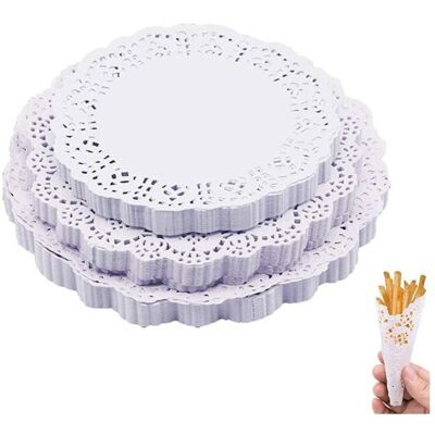 Lot de 300 Napperons en Papier Dentelle Blanc - Support à Gâteaux Décoratif - Papier Dentelé pour Mariage et Fêtes - Publicité Lot de 300 Napperons en Papier Dentelle Blanc - Support à Gâteaux Décoratif - Papier Dentelé pour Mariage et Fêtes - Publicité