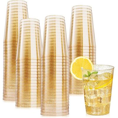 FNINIJEDE Lot de 50 Gobelets Bordure dorée Plastique rigide 280 ml Réutilisables Fête Mariage . Jaune - Publicité FNINIJEDE Lot de 50 Gobelets Bordure dorée Plastique rigide 280 ml Réutilisables Fête Mariage . Jaune - Publicité